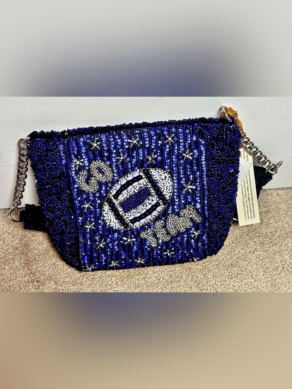 America & Beyond "Go Team" Royal Blue Sequin Football Crossbody / Shoulder Bag